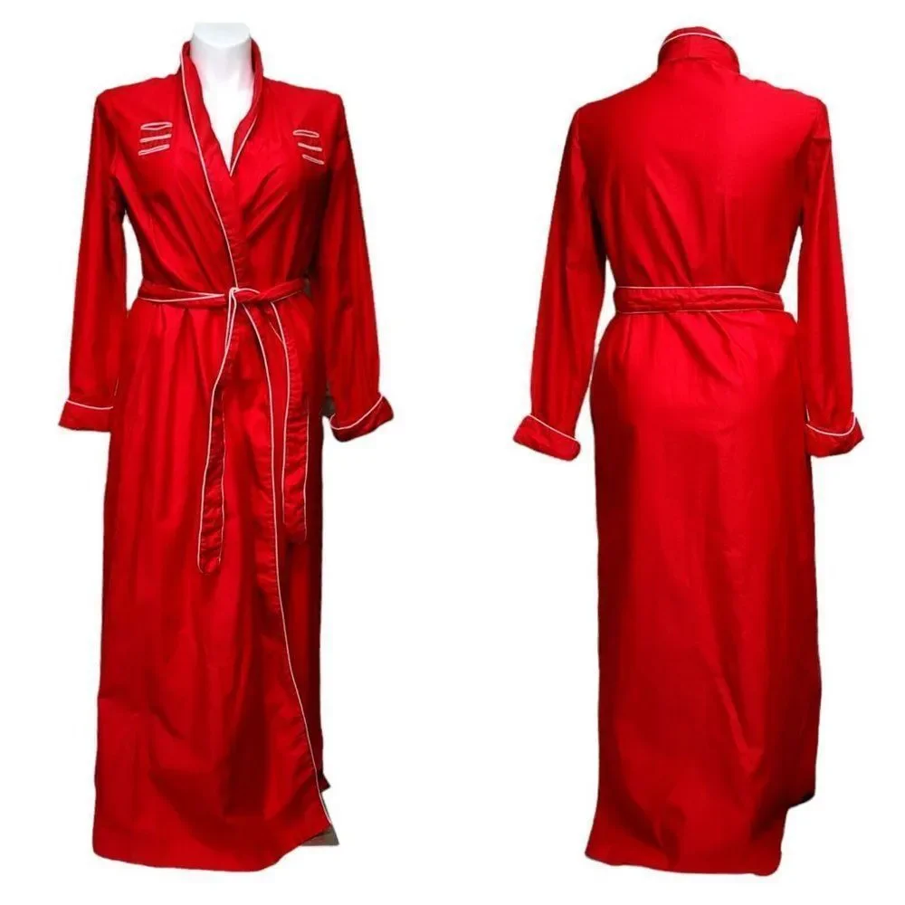 David Brown California Vintage Red‎ Cotton Maxi Robe White Piping Size L